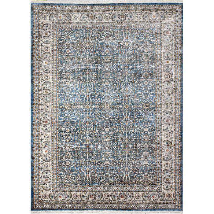 Alcott Hill® Wedgeport Performance Blue/Cream/Brown Rug Wayfair